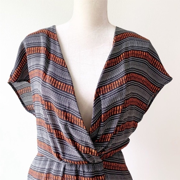 Maje Solene Silk V-Neck Mini Dress Dolan Sleeve Orange Black Size Small - Picture 2 of 9